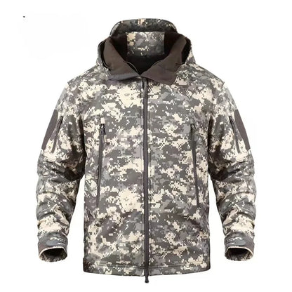 Men's Tactical Soft Shell Jacket Military Windproof Waterproof Hooded Outdoor Jacket Warm Bomber Coat for Hunting Hiking Camping