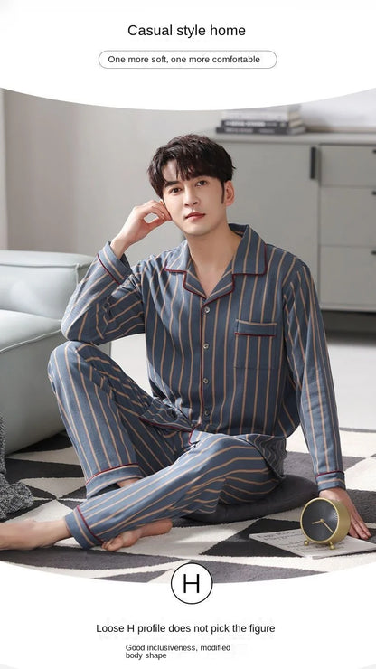 Herr Pyjamas Set – Långärmad & Långa Byxor Tunn Polyester Året Runt Plus Size, 5 Färger M–4XL