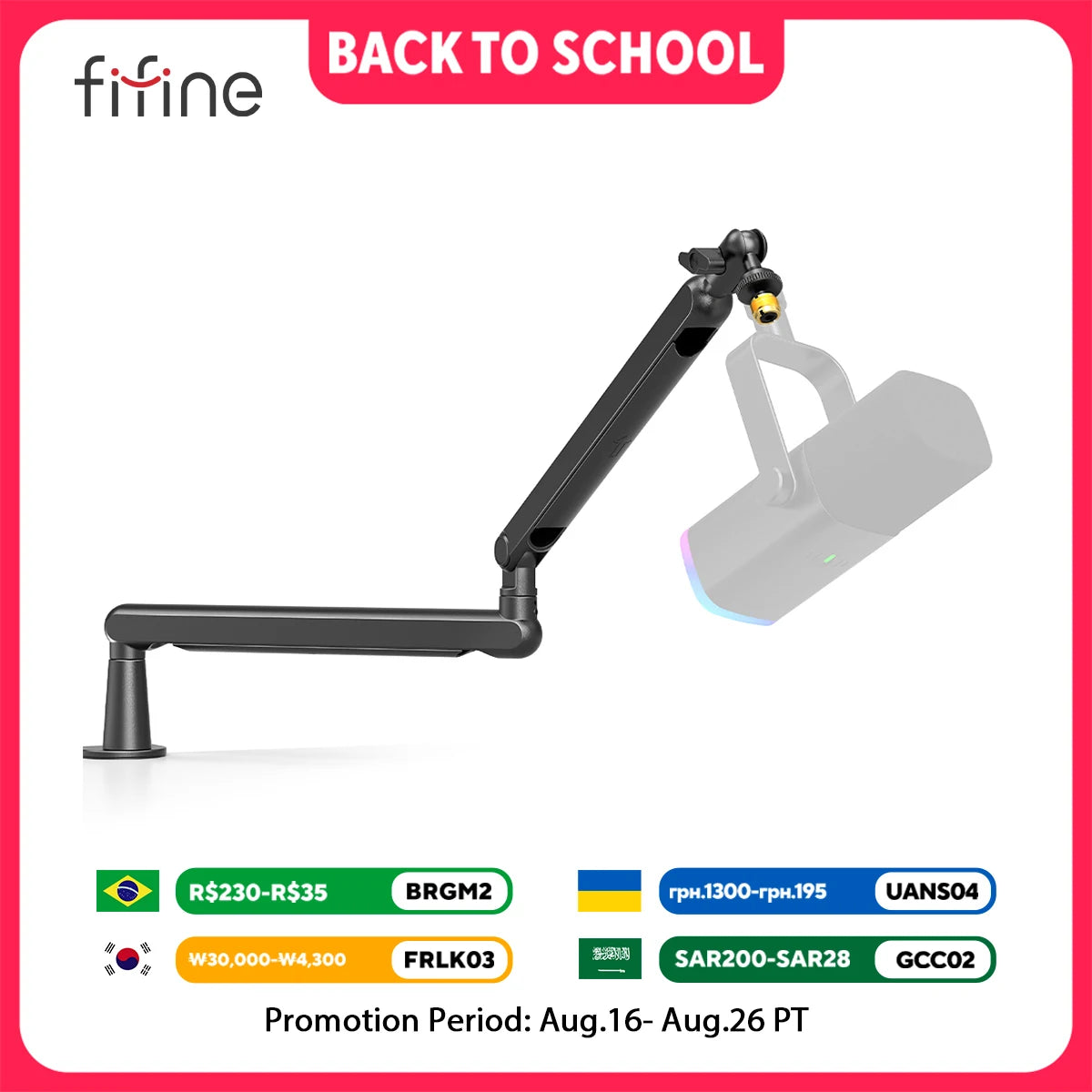 FIFINE Adjustable Low-profile Arm Microphone Stand with Cable Managment/Desk Mount, Suspension Boom for K688 Ampligame AM8-BM88