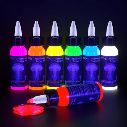 KVM 30ml 7 Color Fluorescent Tattoo Ink Pigment Body Art Ink Equipped with Ultraviolet Light Illumination Lamp Tattoo Supplies