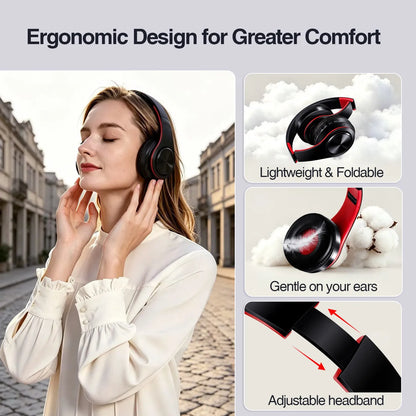 Wireless Bluetooth Headphone HI-FI Stereo Over-ear Earphone Foldable Gaming Music Headset TF Card with Mic Noise Cancelling