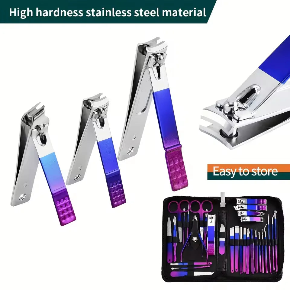 Professional 6-18pcs Set Stainless Steel Manicure & Pedicure Kit Precision Nail Care with Travel Case with Nail Clipper Scissor