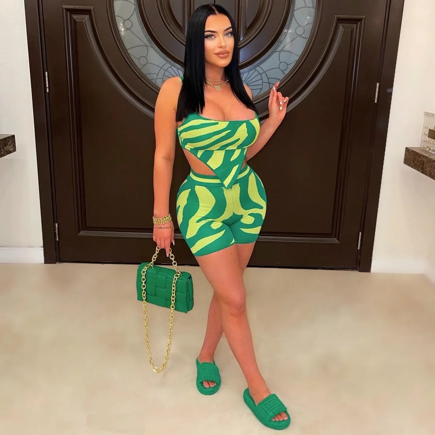 CM.YAYA Zebra Women's Set Spaghetti Strap Crop Top and Shorts Suit 2023 Summer Fashion Chic Two 2 Piece Set Outfits Tracksuit