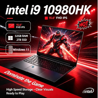 Intel Core i9 10980HK 15.6” Gaming Laptop 32GB RAM 2TB SSD Win 11 Fingerprint Unlock Ultra Slim Gaming Office Laptop Notebook