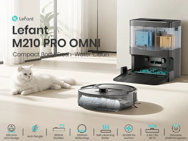 Lefant M265 Wet and Dry Robot Vacuum Cleaner, 20000Pa, Self Cleaning Wet Roller, Clean Water Wash, Laser dToF, Anti-Tangle, WiFi 2.4G/5G/Alexa/APP