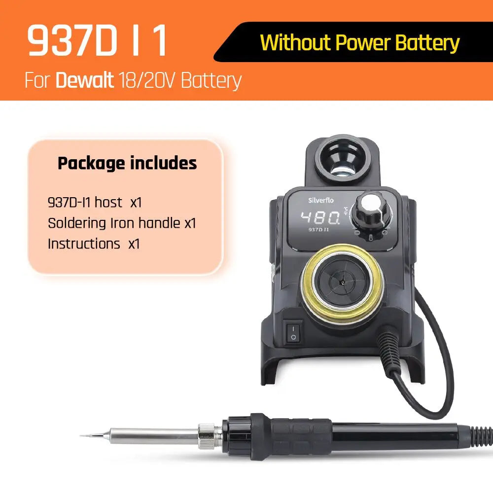 Silverflo 937DI Trådlös Löddstation – Portabel, 200–480°C, Kompatibel med DeWalt/Milwaukee/Makita 18–20V Batteri