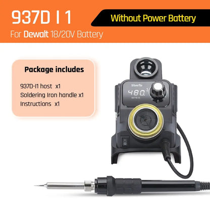 Silverflo 937DI Trådlös Löddstation – Portabel, 200–480°C, Kompatibel med DeWalt/Milwaukee/Makita 18–20V Batteri