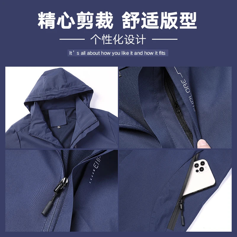 Waterproof Windproof Hooded Jacket For Men Women Outdoor Hiking Coat Spring Autumn Raincoat Custom Logo