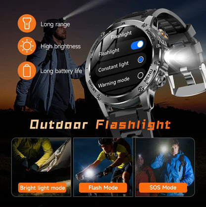 2026 New Men's GPS Outdoor Sports Smart Watch AMOLED Screen NFC Flashlight Heart Rate Monitor Waterproof Bluetooth Call 1000mAh
