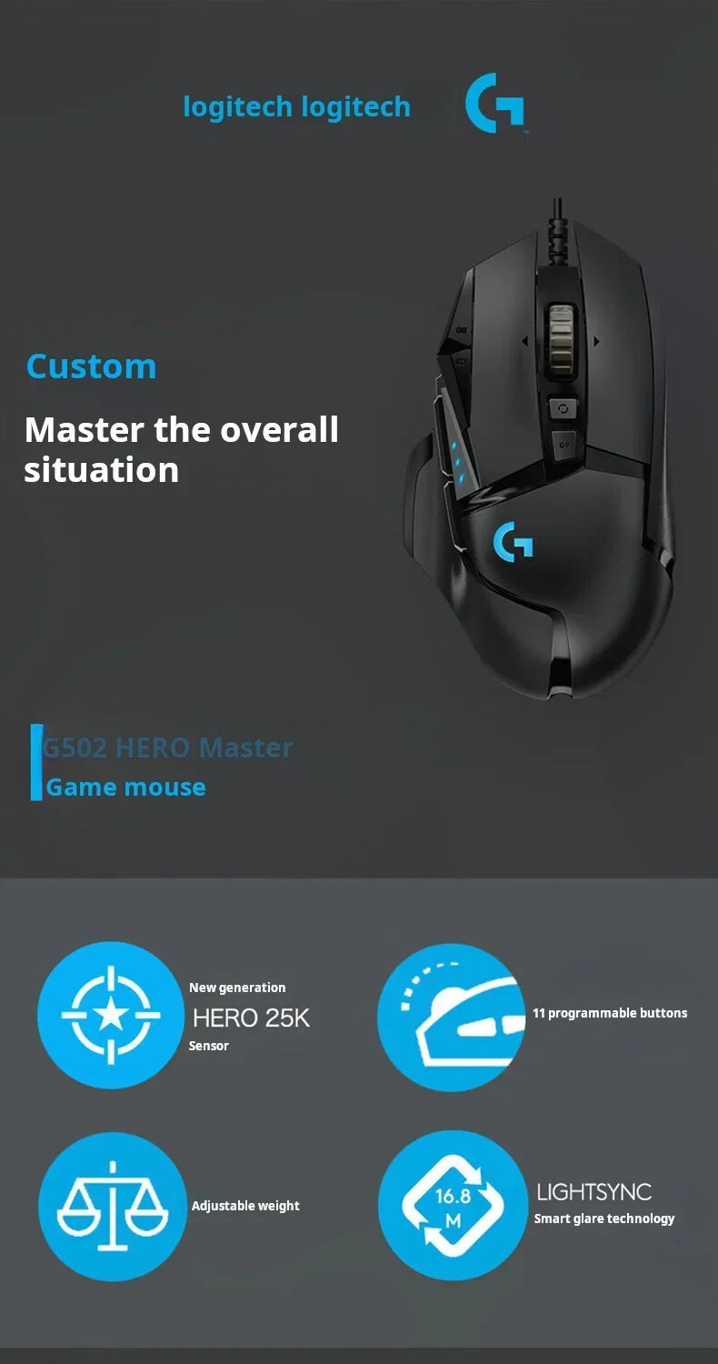 Logitech G502 HERO Cable Game Mouse E-Sports Eating Chicken Mechanical Mouse RGB Light Can Be Balanced To Eat Chicken Macro Prog
