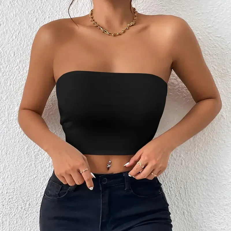 Dam Issilke Crop Top Sömlös – Axelbandslös Halkfri Tunn Andningsbar Sommar, 13 Färger XS–L