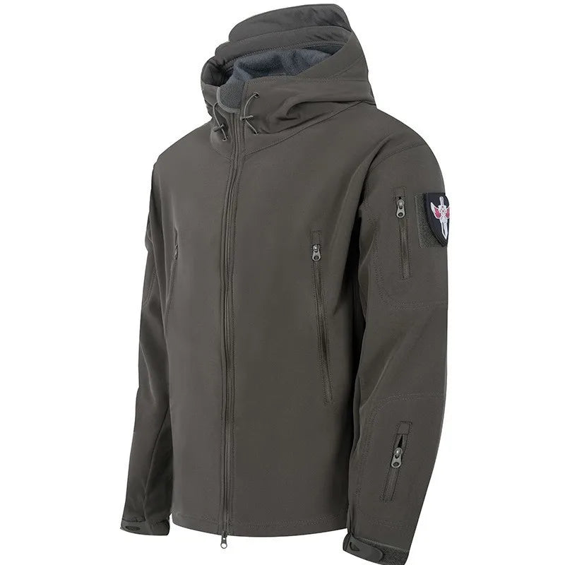 Men's Tactical Soft Shell Jacket Military Windproof Waterproof Hooded Outdoor Jacket Warm Bomber Coat for Hunting Hiking Camping
