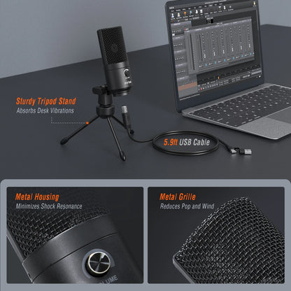 FIFINE USB Condenser Microphone for MAC OS/Windows,Metal Cardioid Laptop Mic for Recording,Voice Overs,Streaming,Meeting-K669B