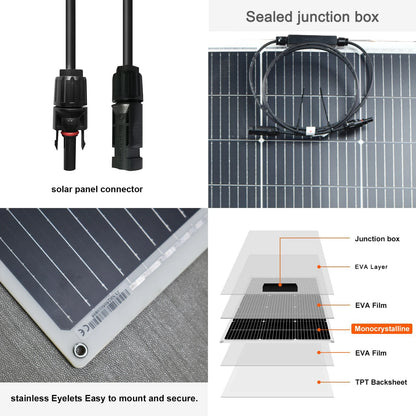 250W(2Pcs 125W)Flexible Solar Panel 18V Portable Pv Panel Monocrystalline Solar Cell 12V Battery Charge,Outdoors,Rv,Boat,Camping