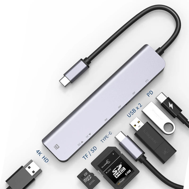 7-i-1 USB-C-hubb med HDMI, SD/TF och PD – 4K 30 Hz
