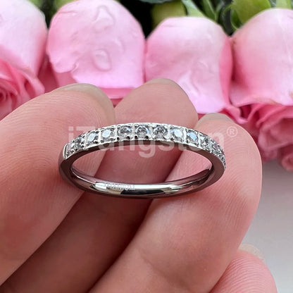 ITungsten 2/3/4mm Men Women Titanium Princess Cubic Zirconia CZ Inlay Ring Nice Eternity Engagement Wedding Band