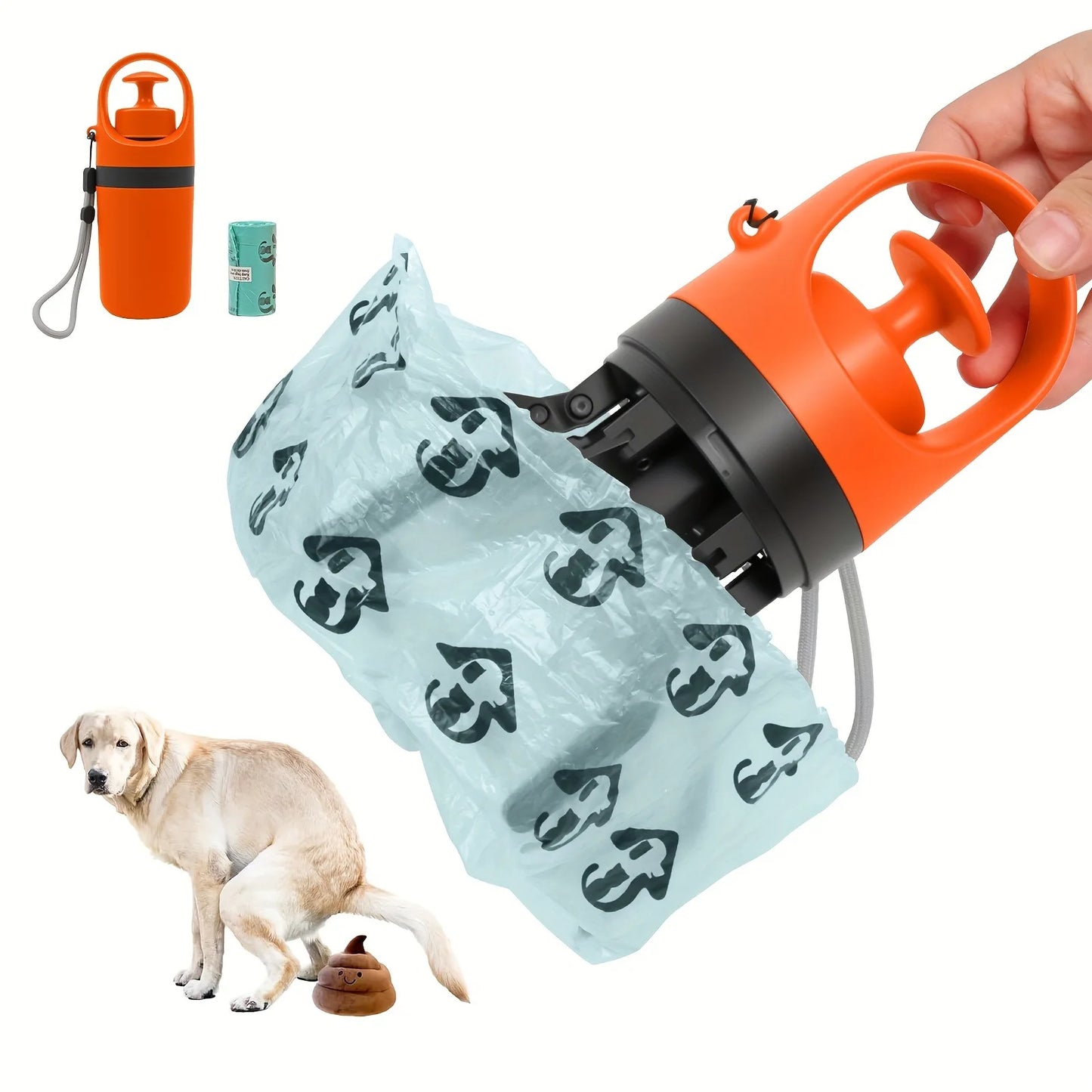 Portable Dog Pooper Scooper Waste Pick-up Outdoor Cleaner Builtin Garbage Bag Handheld Poop Grabber No Touch Design for Pet Use