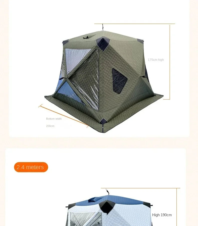 Fully Automatic Winter Ice Fishing Tent with Chimney Hole, Transparent Window, Quick Opening, Portable