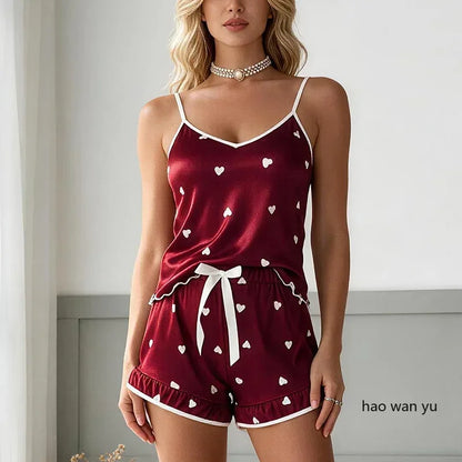 Dam Pyjamas Set Sommar – Linne & Shorts Stora Storlekar, Söt Print, 4 Färger