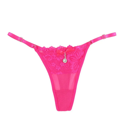 Women Lace Panties Thongs Pearl Pendant Lace Embroidery G-String T-Back Briefs Underwear Adjustable Ladies Panties Sexy Lingerie
