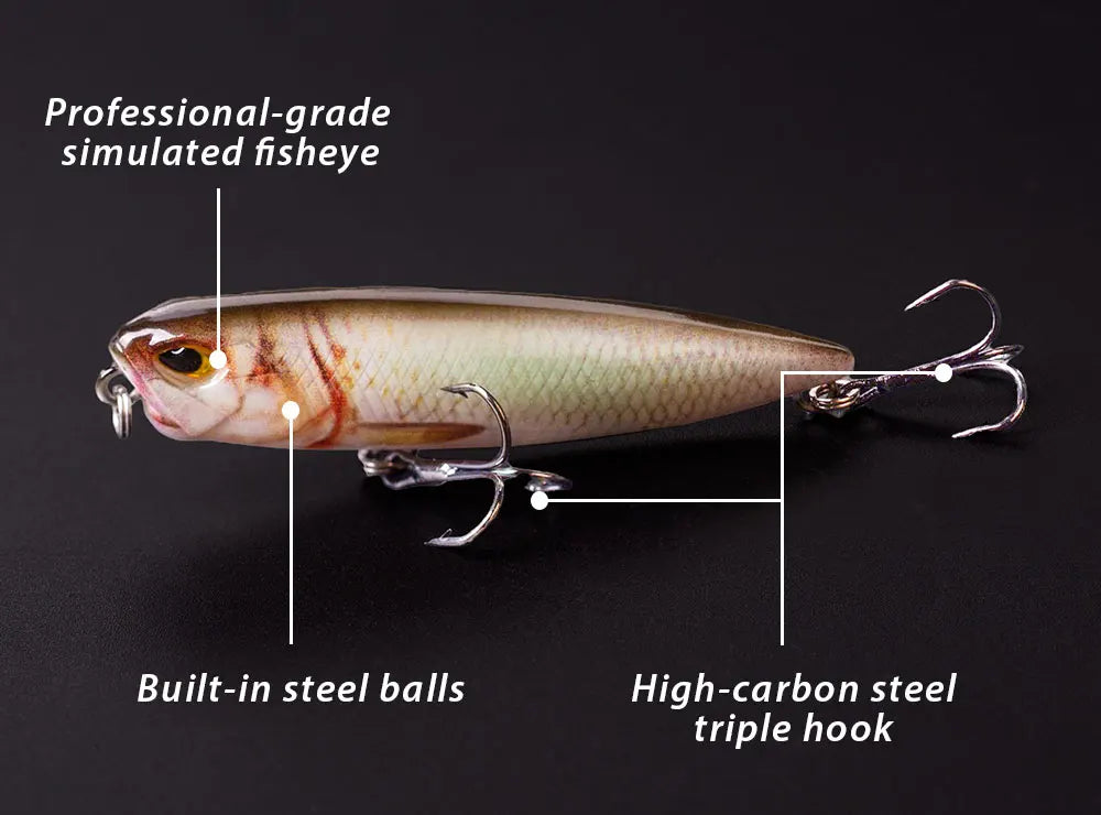 Hanlin Popper 6.5cm/2.56in/5.5g Topwater Baits Walk The Dog Rattle Wobble Fishing Lures Floating Hard Plastic Bass Tackle