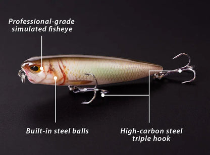 Hanlin Popper 6.5cm/2.56in/5.5g Topwater Baits Walk The Dog Rattle Wobble Fishing Lures Floating Hard Plastic Bass Tackle