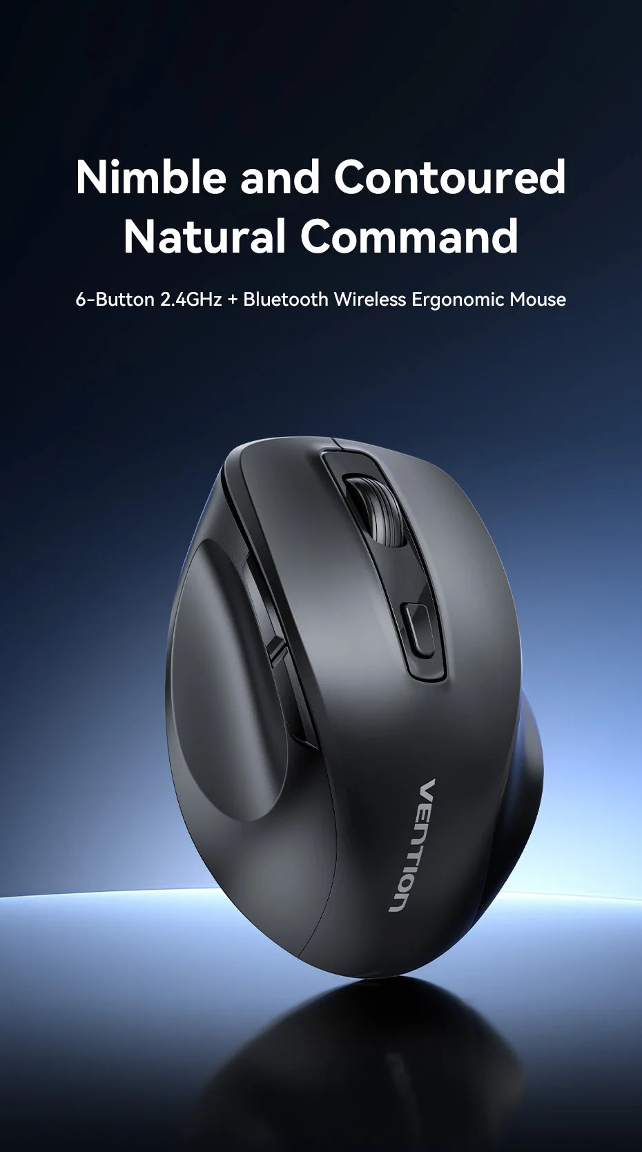 Vention Ergonomic Wireless Mouse Bluetooth 5.1 Dual-Mode USB 2.4G Mouse 4000 DPI 6 Buttons Mouse for PC MacBook Pro Tablet Mice
