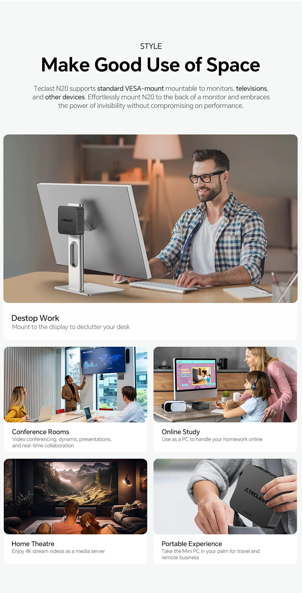 Teclast N20 Mini PC Intel N5095 11:e gen 16GB RAM 512GB SSD – 4K Windows 11 Pro WiFi 6 Kompakt Hemmakontor Desktop