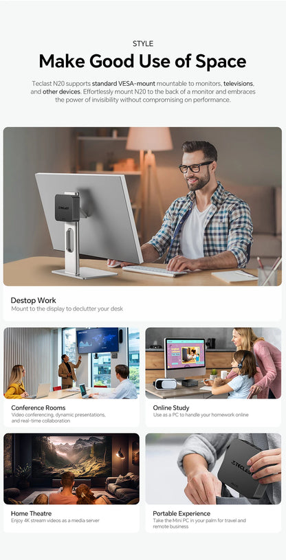 Teclast N20 Mini PC Intel N5095 11:e gen 16GB RAM 512GB SSD – 4K Windows 11 Pro WiFi 6 Kompakt Hemmakontor Desktop