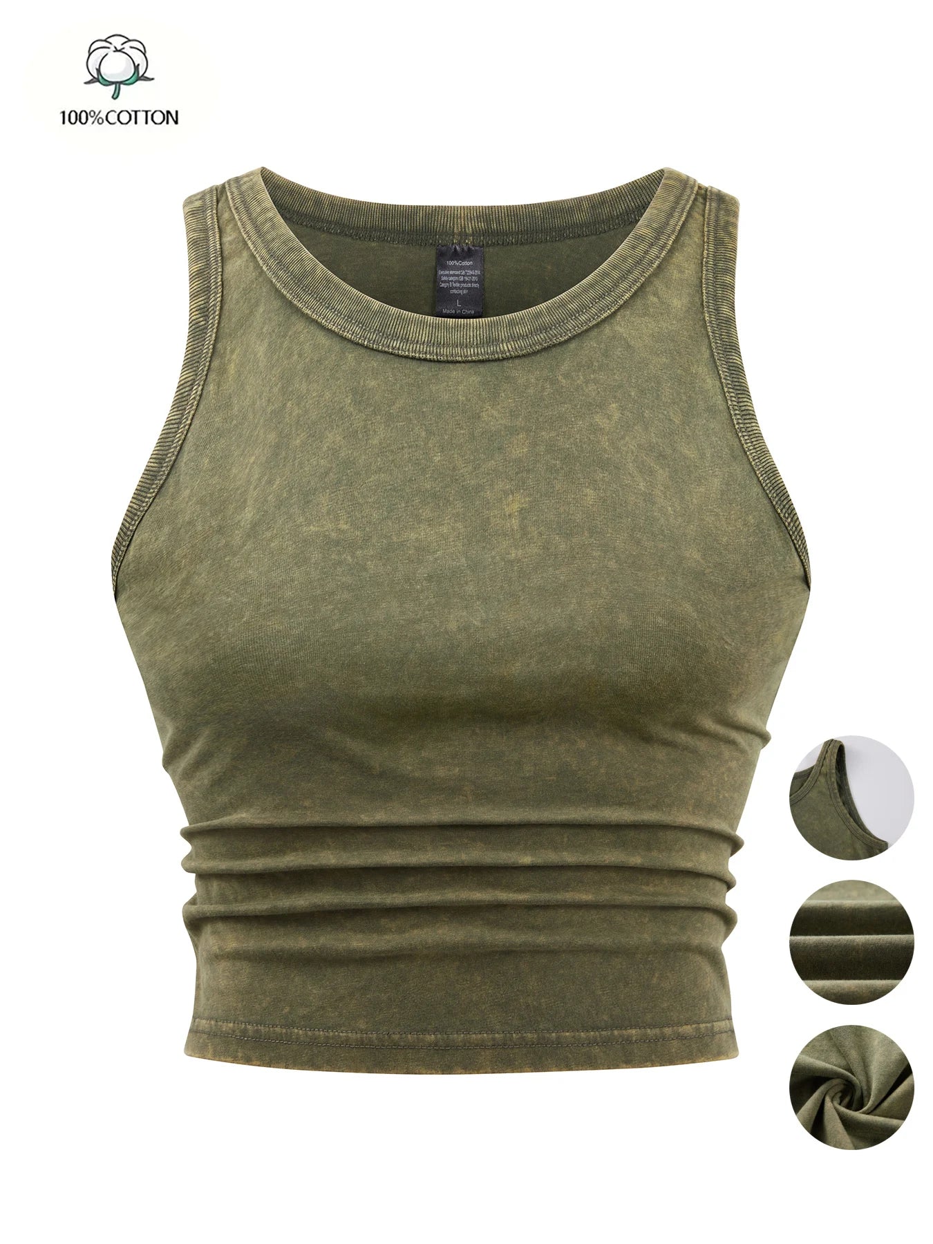 Dam Y2K Bomull Linne Crop Top – Tight Washed Streetwear Casual Sommar, 10 Färger M–XXL