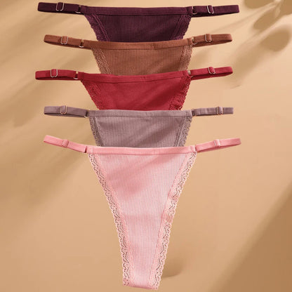 FINETOO 5PCS/Set Sexy G-string Panties Cotton Women's Underwear Adjustable Waist Girl Female Pantys Bikini Lady Thongs Lingerie