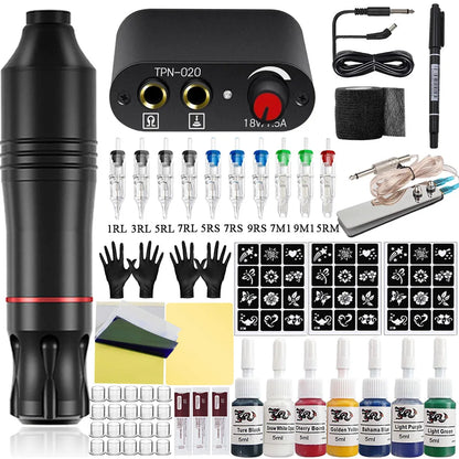 Tattoo Pen Kit Tattoo Machine Set Complete Beginner Tattoo Pen Machine Kit Pigments Permanent Makeup Tattoo Accessories