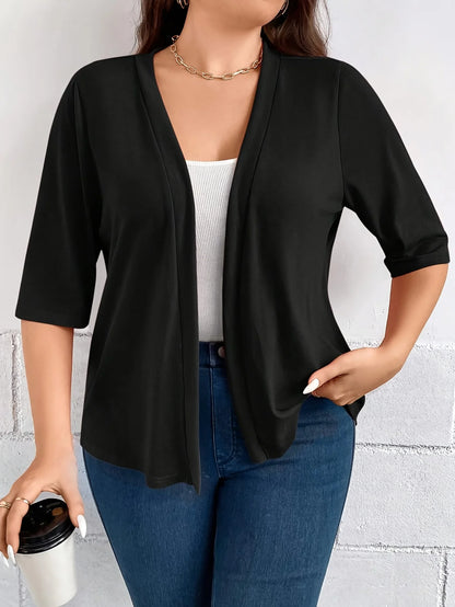 Dam Plus Size Blazer – Dräperad Öppen Enfargad 3/4-ärm Casual Mångsidigt Året Runt, 8 Färger 1XL–5XL