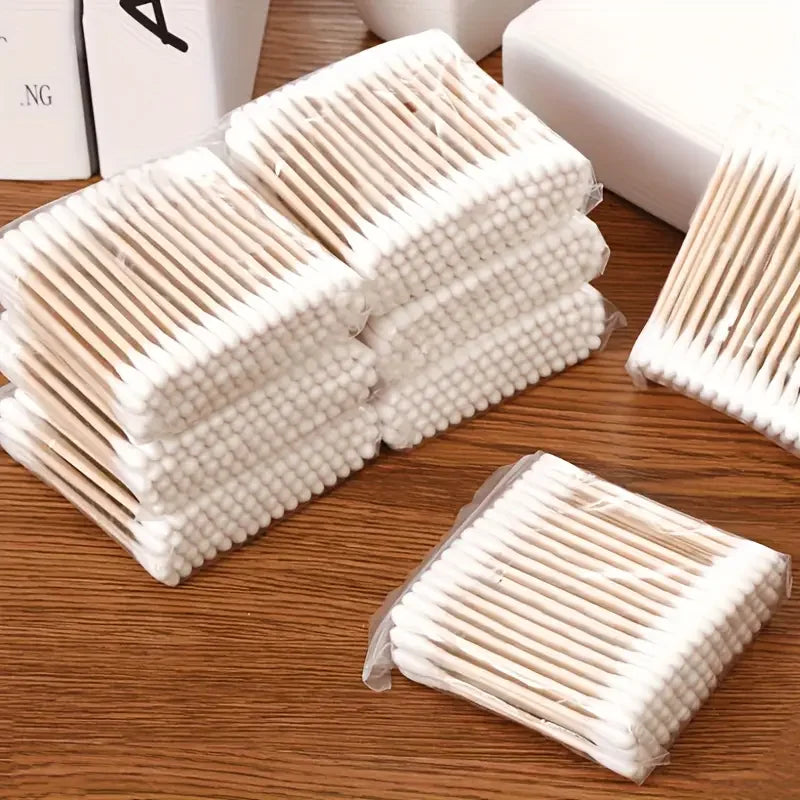 500pcs Bamboo Double-Ended Cotton Swabs - Gentle for Ears & Makeup, Unscented