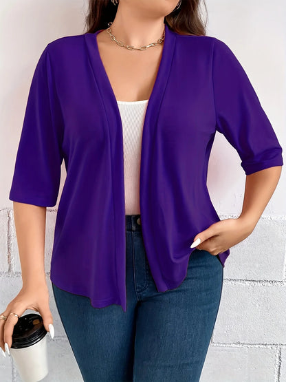 Dam Plus Size Blazer – Dräperad Öppen Enfargad 3/4-ärm Casual Mångsidigt Året Runt, 8 Färger 1XL–5XL