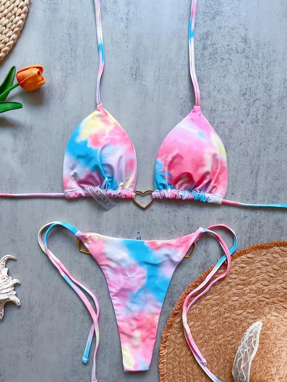 Sexy Halter Solid Color Low Waist Bikini Set Women's Swimsuit Two-piece Triangle Thong Swimwear Bathing Suit Brazilian Biquinis