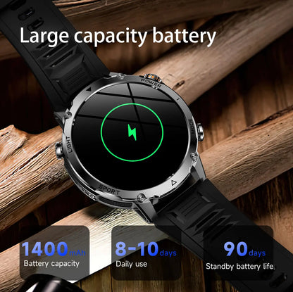 New 1400 mAh Battery Military Smartwatch Men IP68 Waterproof Flashlight Health Monitor Sports Call Smart Watch For iOS Android