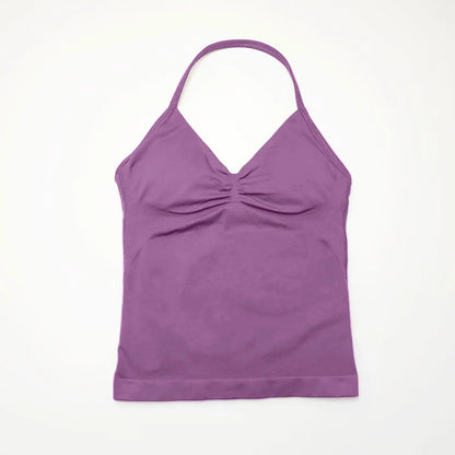NCLAGEN Seamless Longline Strappy Top Sports Yoga Vest Women Fitness Tank Top Gym Beautiful Open Back Bra Running Workout Halter