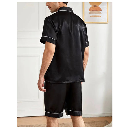 Pyjamasset herr med satinkänsla – kortärmad skjorta och shorts, S–XL