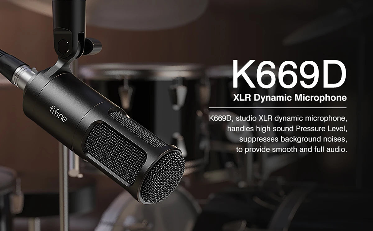 FIFINE XLR Dynamic Microphone,Vocal Podcast Mic with Cardioid Pattern, Metal Mic for Streaming/Dubbing/Video Recording,K669D