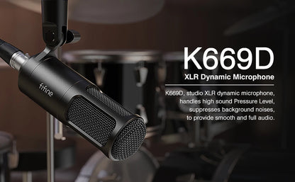 FIFINE XLR Dynamic Microphone,Vocal Podcast Mic with Cardioid Pattern, Metal Mic for Streaming/Dubbing/Video Recording,K669D