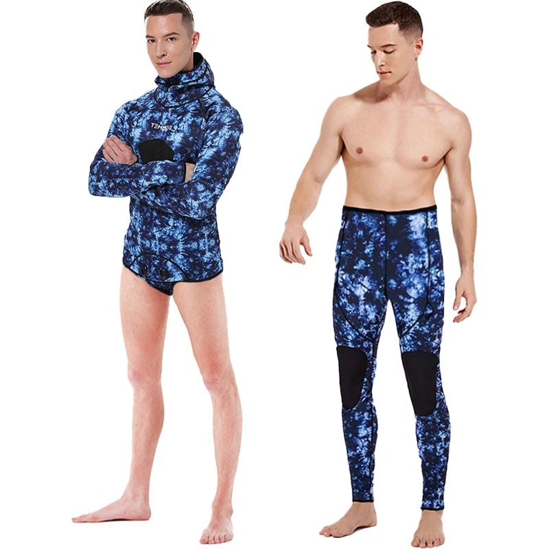 HOT 3mm Camouflage Wetsuit Long Sleeve Fission Neoprene Submersible Diving for Men Keep Warm Tops and Pants 2-pieces Sun Protect