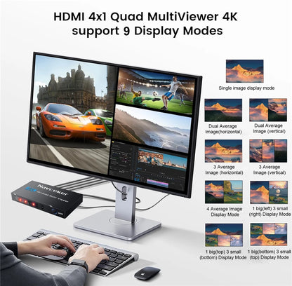 Navceker HDMI-multiviewer 4x1 med 9 visningslägen