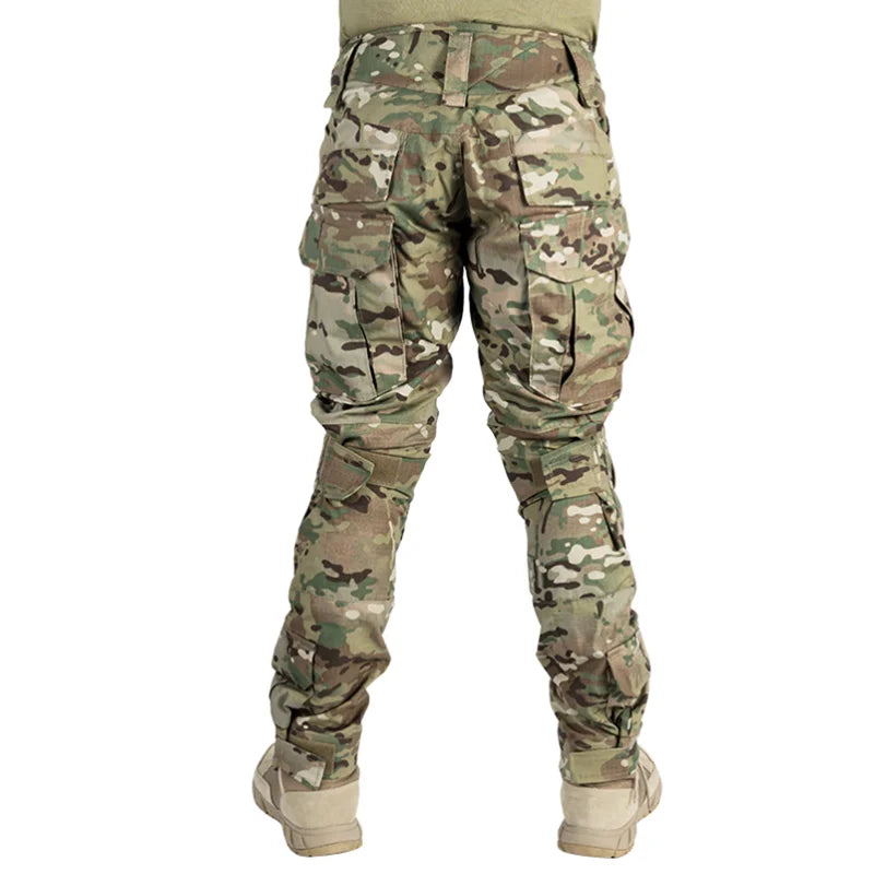 Multicam Tactical Pants +Pads Men Combat Trousers Work Camo Hunting Clothes Multi-pocket Breathable Wear-resisting Cargo Pants