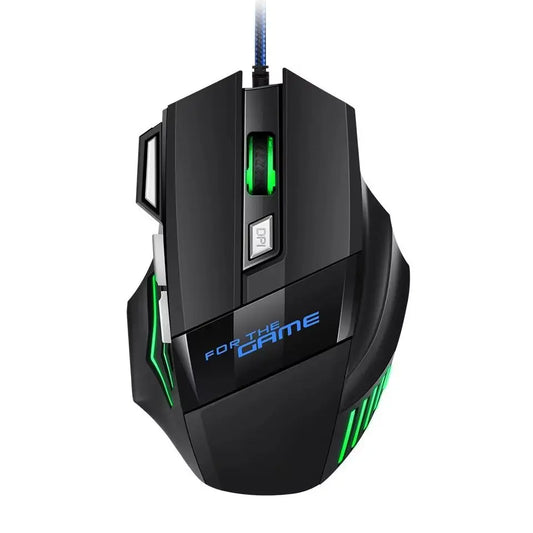 RGB-belyst trådad spelmus med 7 knappar, USB och 2400 DPI