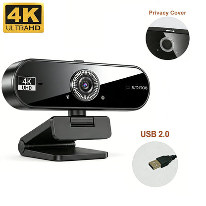 4K Webcam for PC 30fps Autofocus Web Camera With Noise Reducing Microphone Privacy Cover Auto Exposure USB 2.0 Type-C Adapter