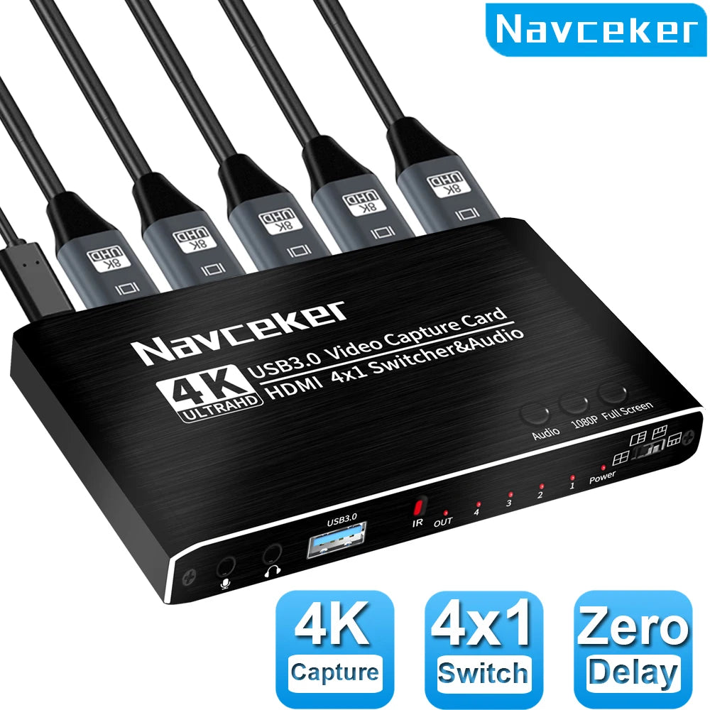 Navceker ZY-AC7 HDMI-capturekort med 4 ingångar