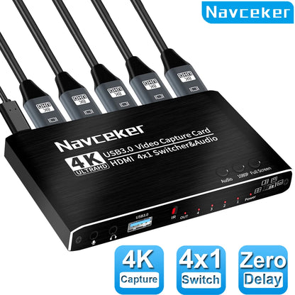 Navceker ZY-AC7 HDMI-capturekort med 4 ingångar