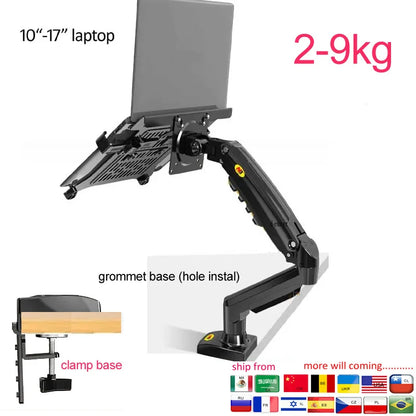 NB F80 + FP-2 Full Motion 360 Rotate Pivot 2-9kg Gas Spring Arm 10'-17' Laptop Tray Desktop Stand Clamp 10-90mm Grommet Hole