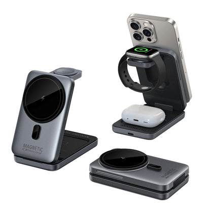3-in-1 Foldable Magnetic Wireless Charger Station for iPhone 17/16/15/14/13/12 Apple Watch AirPods Wireless Charging Stand